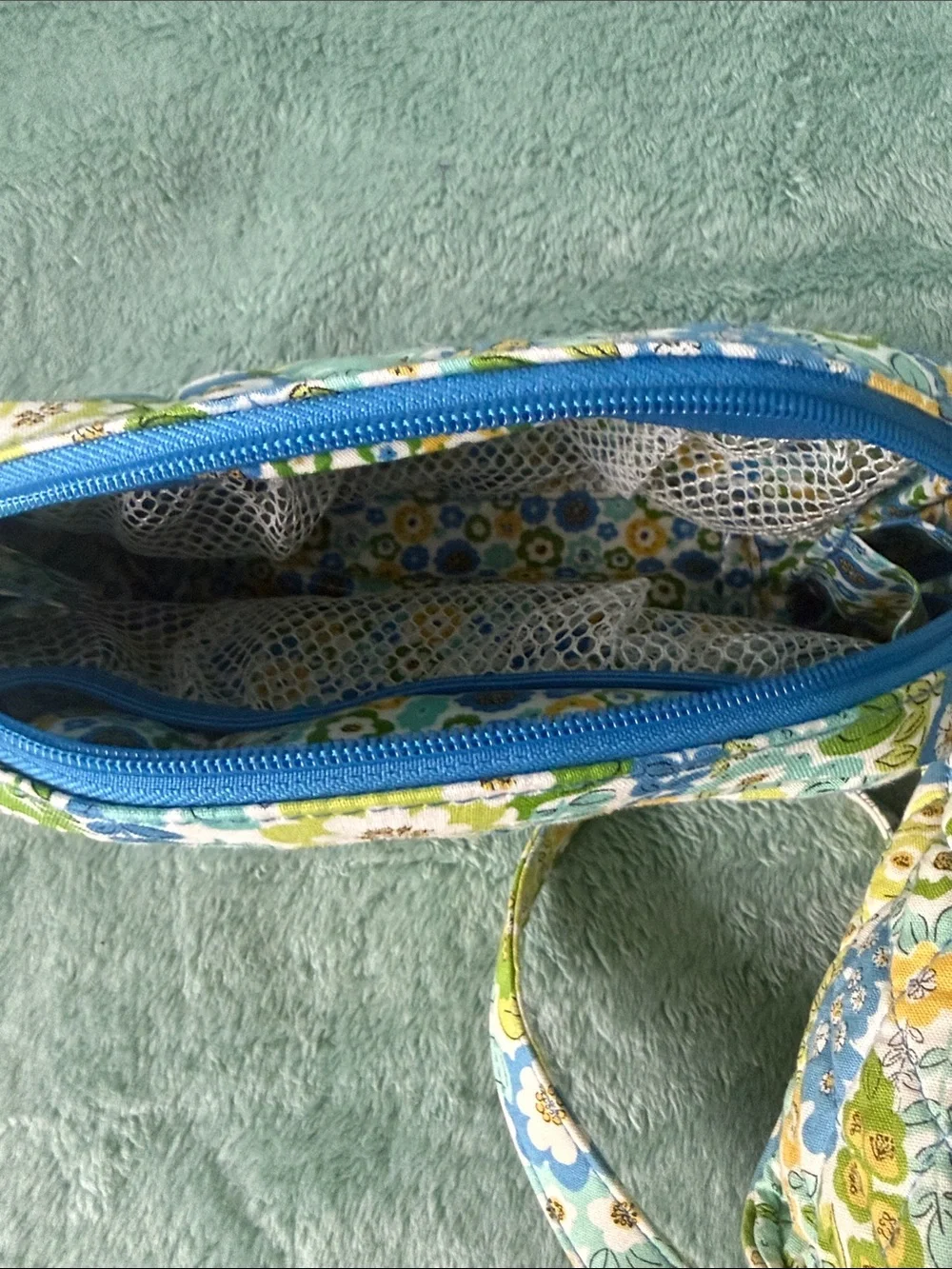 Vera Bradley Quilted Floral Cosmetic Bag Set in Blue, Green & Yellow